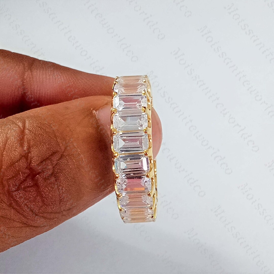 5CTW Emerald Cut Moissanite Eternity Band, 14k Yellow Gold Wedding Ring ...