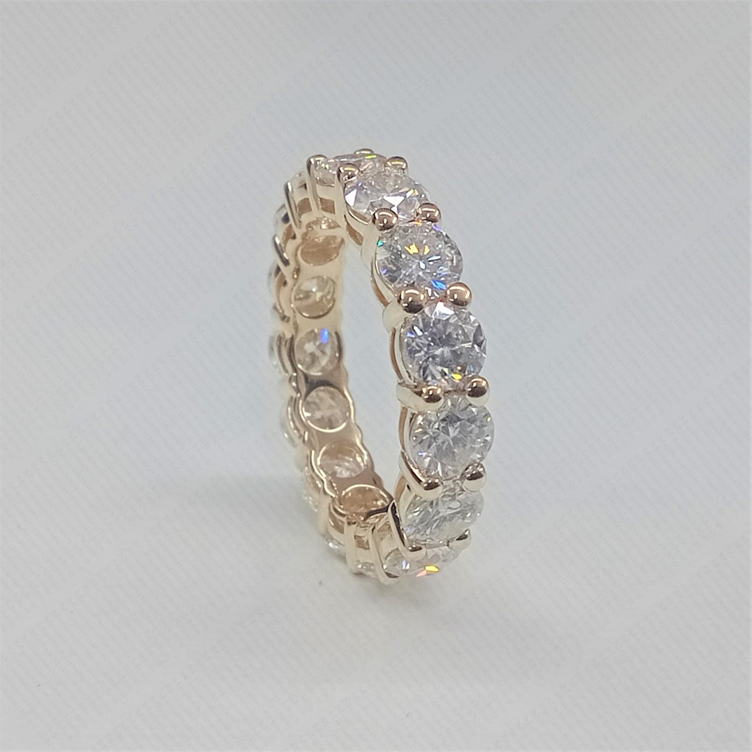 4.90 CTW Round Moissanite Eternity Band: 14k Yellow Gold Wedding Ring ...