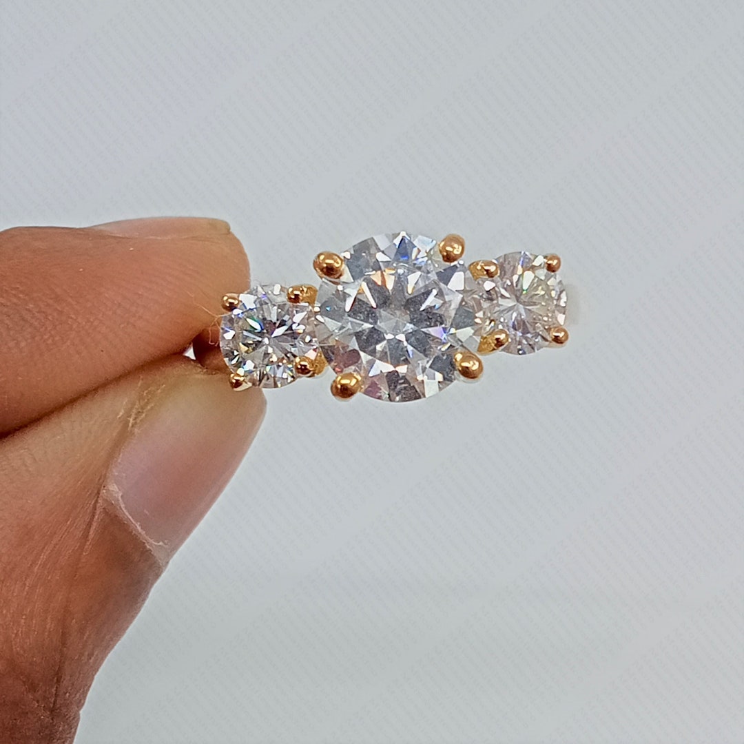 14k White Gold Three Stone Round and Pavé Set Diamond Engagement Ring