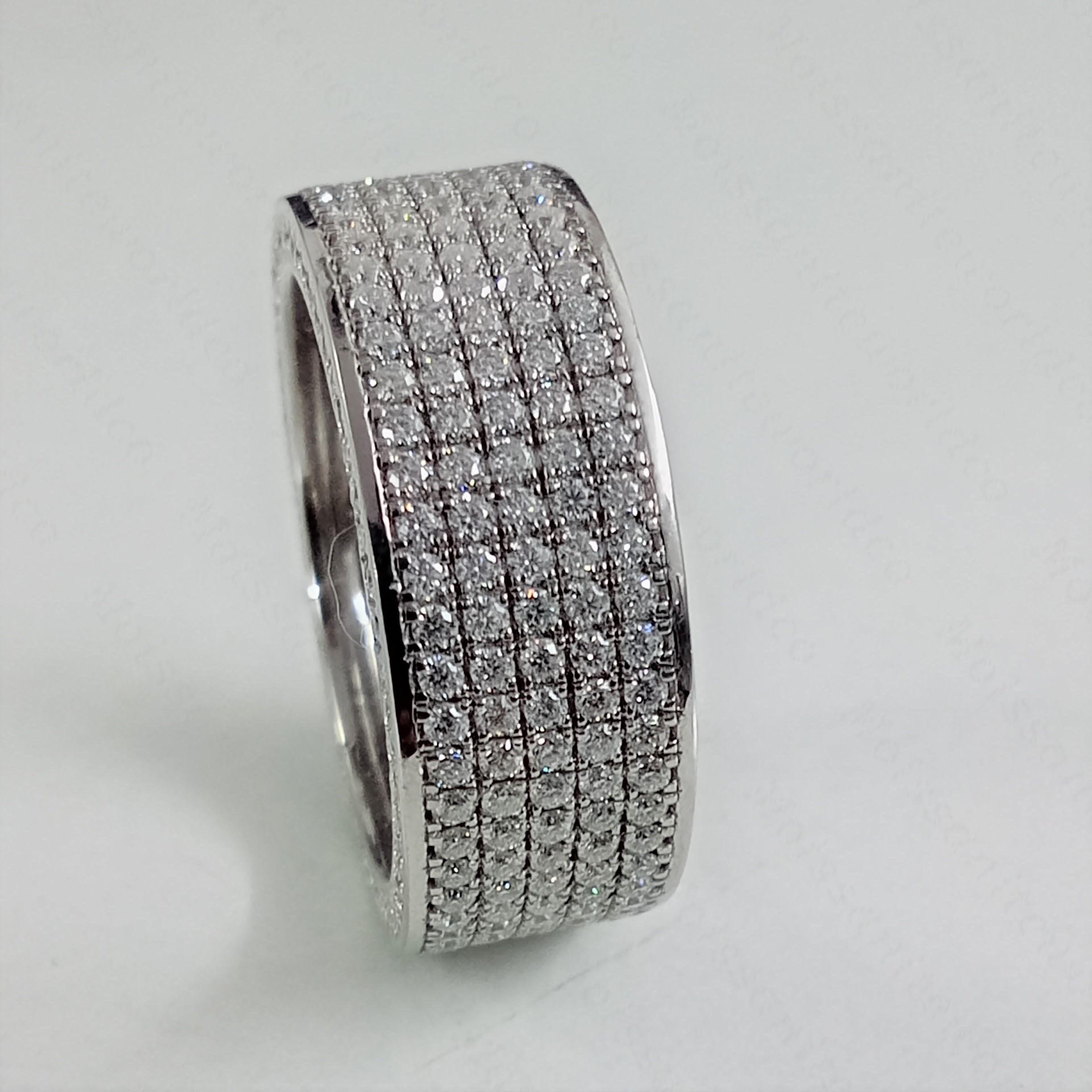 Anello Uomo In Moissanite Vera 3ct: Taglio Rotondo, Placcato Oro Bianco 14k, Argento 925