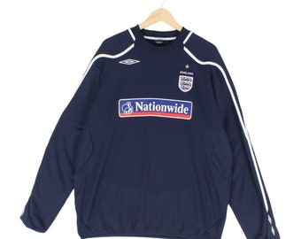 Vintage Umbro England Sweatshirt Fußball Blau Rundhals Herren Größe 2XL