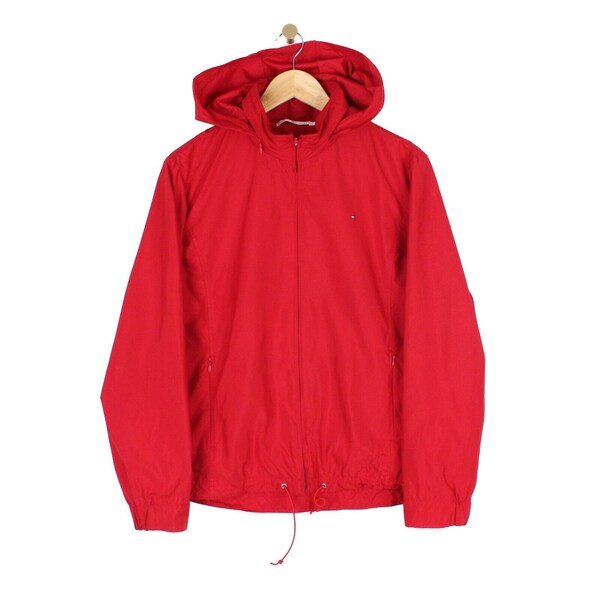 Tommy Hilfiger Hooded Jacket Red Full Zip Lightweight Regular Womens Size XL