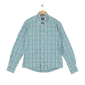 Camisa Barbour a cuadros para hombre, talla S, azul, corte entallado, manga larga.