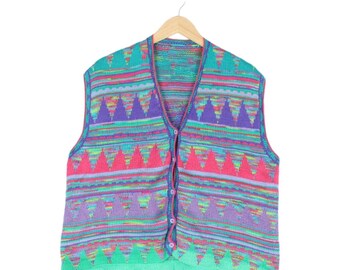 Cardigan oversize multicolore à motifs vintage pour femme, taille XL