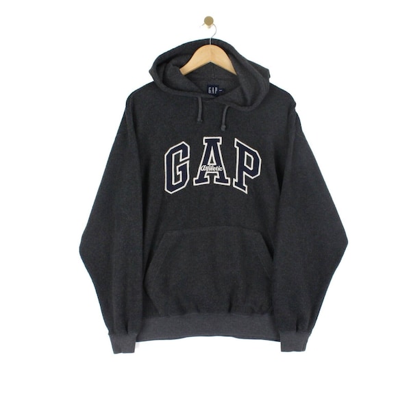 Vintage Gap Fleece Sweatshirt Hoodie Grey Spell Out Embroidered Logo Mens Size M