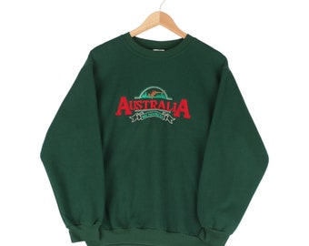 Vintage Australien Sweatshirt 90s Oversized Gestickte Grün Herren Gr. L