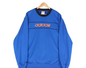 Sweat-shirt Adidas vintage années 2000 ras du cou bleu pour homme taille L