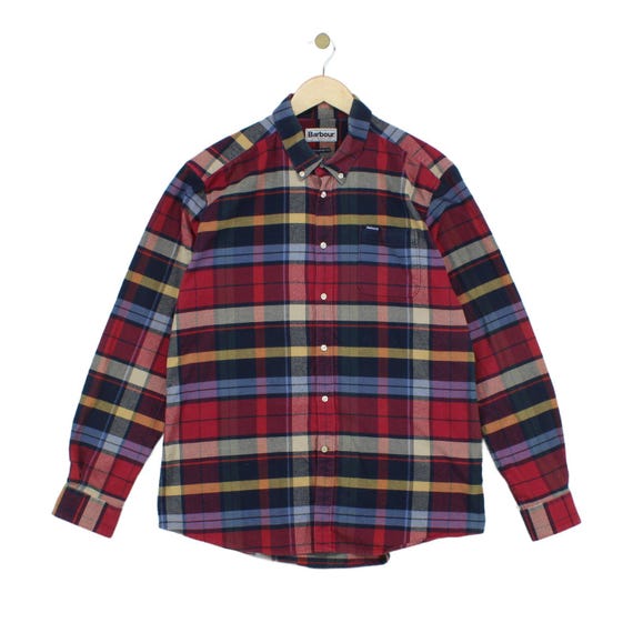 Barbour, Barbour Plaid Shirt Mens Size XL Red Tailored Fit Button Up Long Sleeve