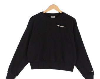 Champion Rundhals-Sweatshirt Oversized Schwarz Cropped Damen Größe L