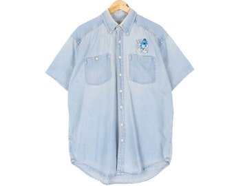 Vintage Shirt Blue Short Sleeve Button Up Denim Blue M&M'S Classic Mens Size M