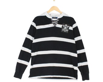 Vintage Polo Ralph Lauren Rugby Polo camisa negro encaje hasta colorblock hombres tamaño L