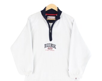 Reebok sweat-shirt en molleton avec fermeture éclair 1/4 Spell Out blanc femme taille 10