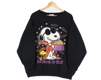 Vintage Peanuts Sweatshirt Black Graphic Print Halloween Oversized Women Size 16