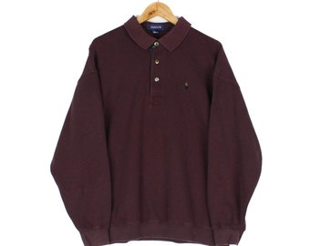 Vintage Gant Sweatshirt Burgundy Collared Relaxed Fit Oversized Mens Size XL