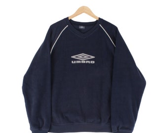 vintage Sweat-shirt en polaire umbro à col en V bleu surdimensionné pour homme, taille 2XL