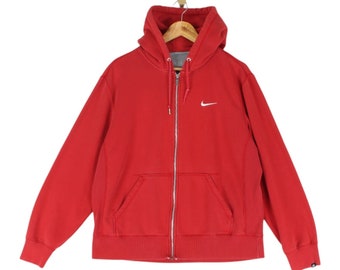 Sweat à capuche Nike vintage avec fermeture éclair rouge petit logo virgule pour homme taille L