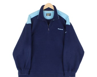 Vintage Reebok 1/4 Zip Fleece Sweatshirt 90er Jahre Übergroße Blau Herren Größe L