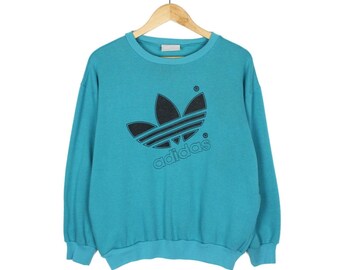 Adidas Vintage Sweatshirt 90s Blue Crew Neck Spell Out Top Mens Size XS/S 38/40