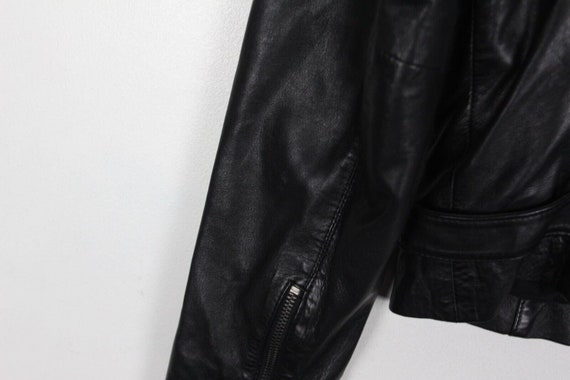 Naf Naf Leather Biker Jacket Lambskin Black Fitte… - image 10