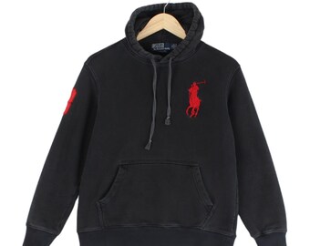 Vintage Ralph Lauren Hoodie Zwart Big Pony Sweatshirt Damesmaat M