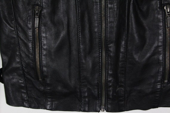 Naf Naf Leather Biker Jacket Lambskin Black Fitte… - image 9
