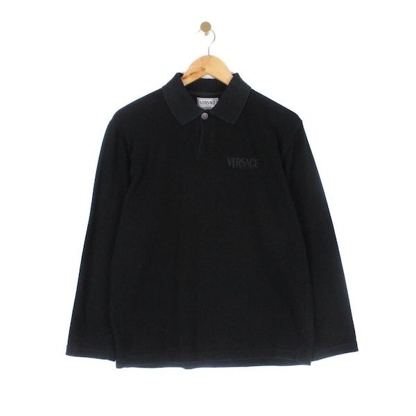 Versace Intensive Polo Shirt 90s Vintage Italian Made Black Womens Size M