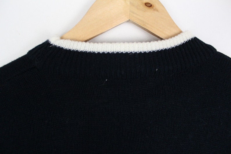 80s Vintage Jumper Crew Neck Black Embroidered Sweater Mens Size M image 8
