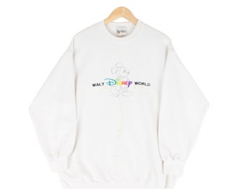 Sweat-shirt Walt Disney vintage fabriqué aux États-Unis en blanc, taille homme 2XL