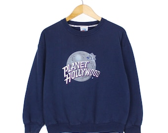 Planet Hollywood Sweatshirt Vintage 90s Embroidered Spell Out Crew Neck Womens L