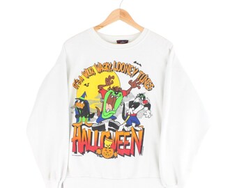 Vintage Looney Tunes Sweatshirt 90s Halloween White Womens Size L