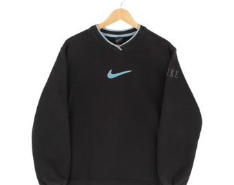 vintage Nike sweat-shirt col en V noir surdimensionné des années 90 femmes taille L