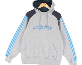 Vintage Adidas Spell Out sudadera con capucha bordada gris hombres tamaño L