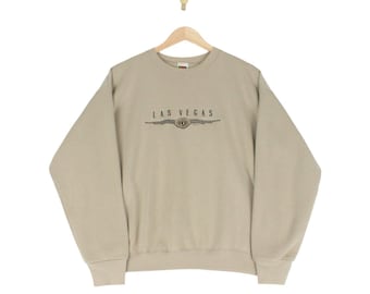 vintage Las Vegas sweat-shirt beige Spell Out pull brodé homme taille L