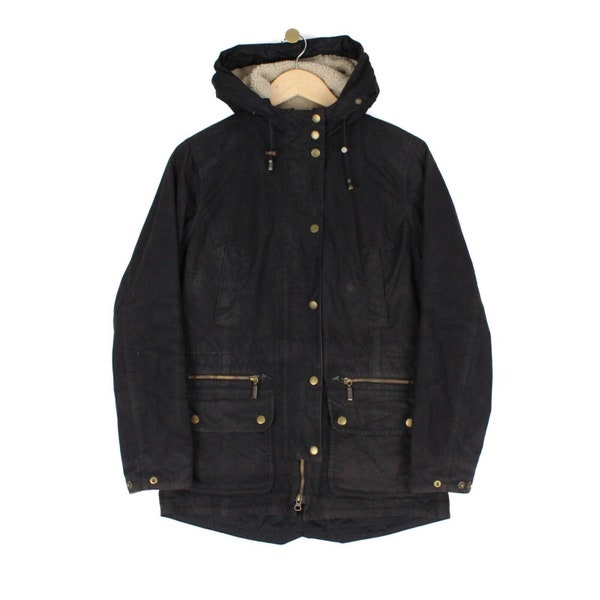 Parka Barbour Kelsall en coton ciré à capuche noire Femme Taille 8