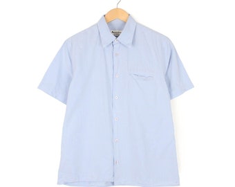 Aquascutum Short Sleeve Shirt Blue Cotton Button Top Mens Size M