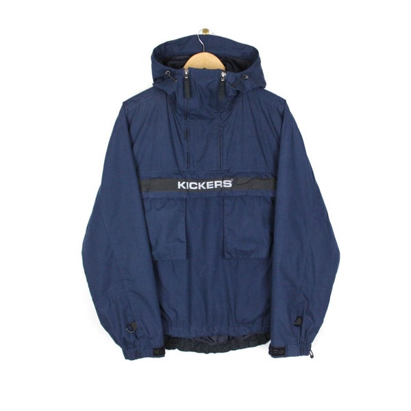 Kickers 1/2 Zip Jacket Cagoule Oversized Spell Out Navy Blue Retro Mens Size M