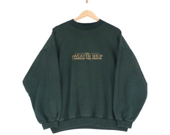 Vintage Sweater Shop Sweatshirt Green Spell Out Embroidered Oversized Men Size L