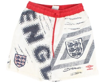 Vintage Umbro England Fußballshorts 90er Retro Weiß Herren Größe W34