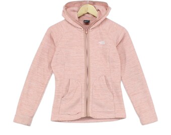 Felpa con cappuccio North Face da donna, taglia XS, rosa, con cerniera intera.