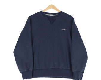 vintage Sweat-shirt Nike bleu ras du cou avec logo brodé sur la poitrine pour homme, taille moyenne