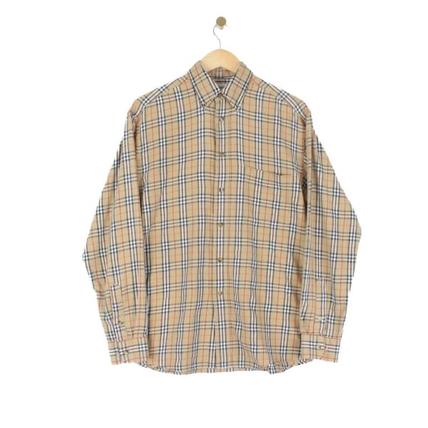 Vintage Burberry Shirt Multicoloured Long Sleeve Tartan Plaid UK Made Men Size S