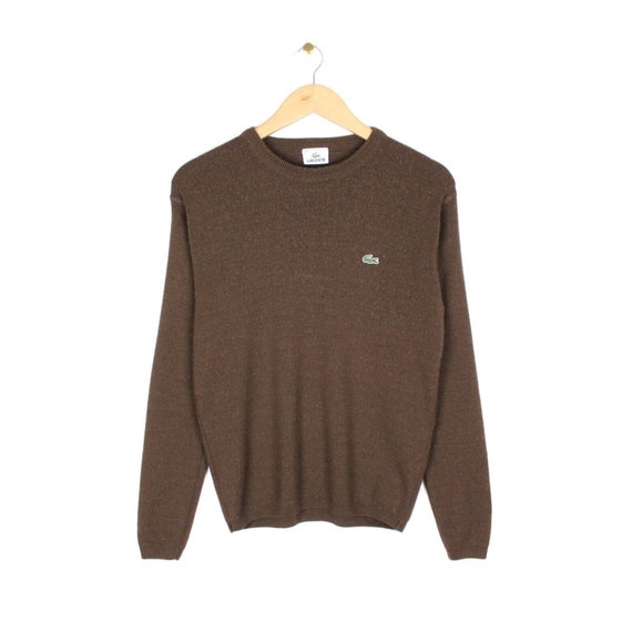 Lacoste Crew Neck Jumper Brown Wool Blend Long Sleeve Sweater