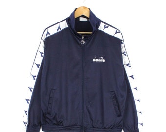 Diadora Track Jacket 90s Vintage Tracksuit Top Tape Logo Retro Mens Size S