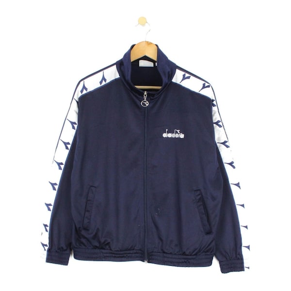 Diadora Track Jacket 90s Vintage Tracksuit Top Tape Logo Retro Mens Size S