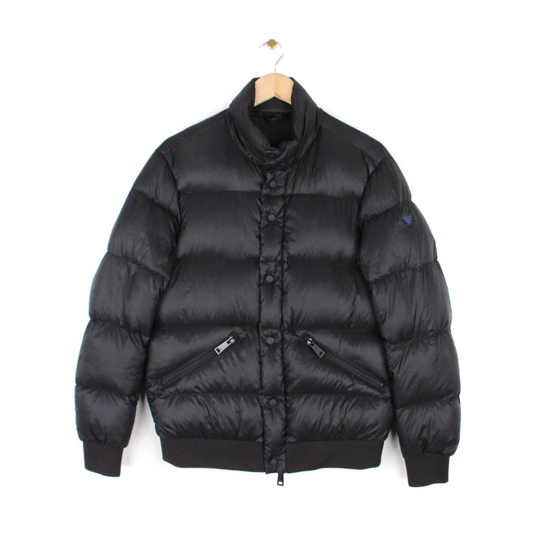 Armani Jeans Puffer Jacket Down Coat Black Full Zip Insulated Mens Size
