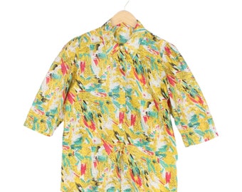 Vintage Silk Shirt Multicoloured Retro Blouse Womens Size M