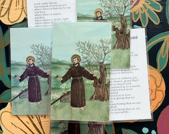 Estampa de oración hecha a mano de San Francisco de Asís – Obra de arte original – Laminada o sin laminar