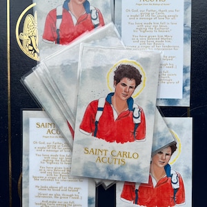Saint Carlo Acutis handgemachte Gebetskarte - Originalkunst - Laminiert oder Unlaminiert