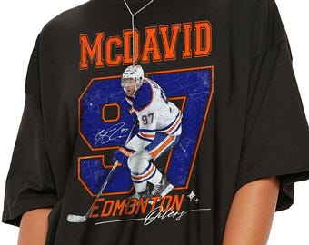 Koszulka z imieniem i numerem Connor McDavid #97 Edmonton Oilers w stylu vintage Comfort Color, spersonalizowany prezent dla fana z grafiką gracza, strój na mecz