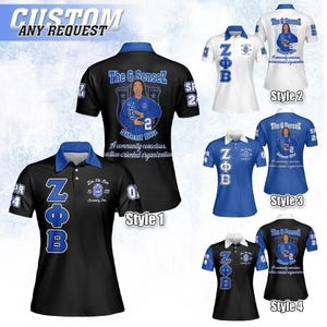 Customized Zeta Phi Beta Polo Shirt, Z-Phi-B Personalized Royal Blue 1920 Design Motto Inspired Sorority Polo Shirt